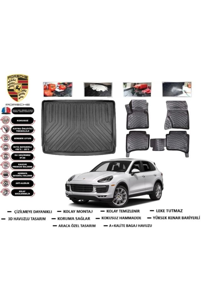 Porsche Cayenne 2012 Model Bagaj Havuzu Araca Özel Paspas Takımı Prrox
