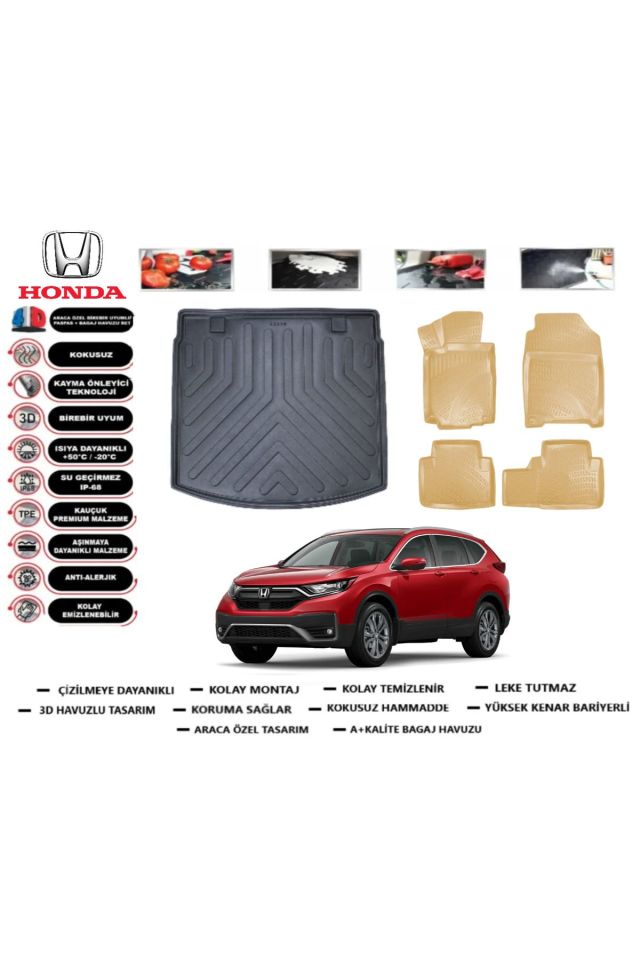 Honda CRV 2021 Model Üst Bagaj Havuzu(paspası)+Araca Özel Bej Paspas Takımı Flex