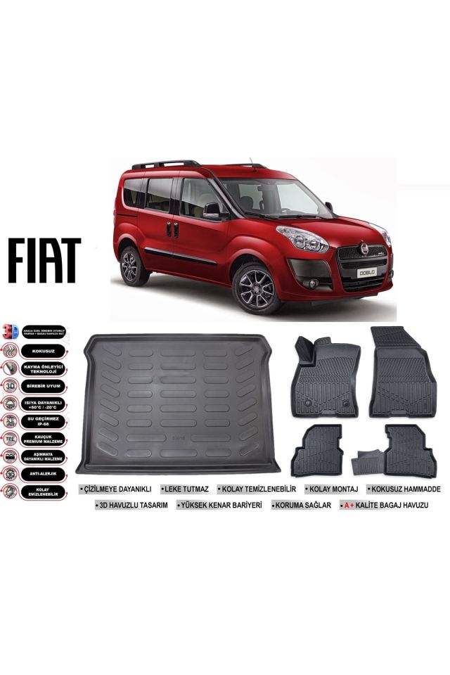 Fiat Doblo 2015 Model Bagaj Havuzu Araca Özel Siyah Havuzlu Paspas Takımı Sett