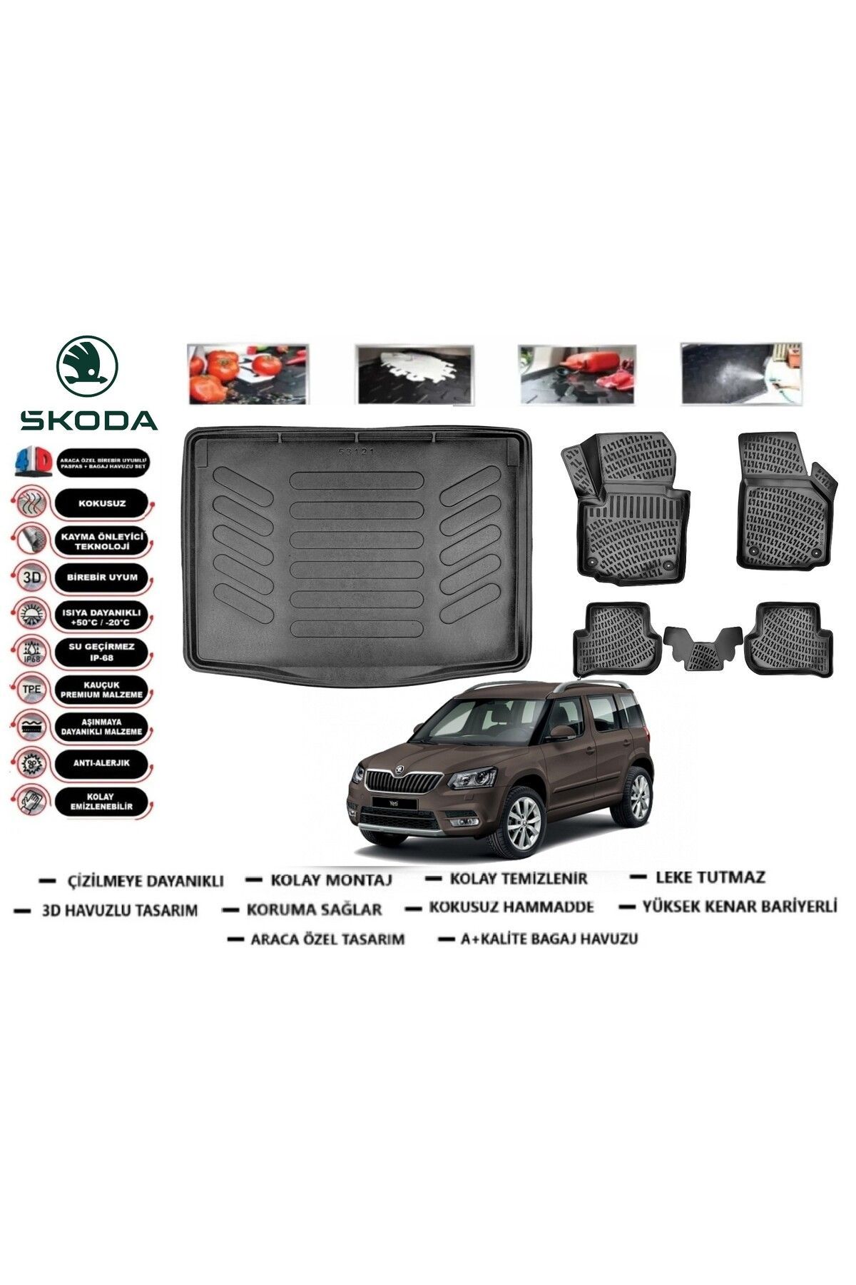 Skoda Yeti 2014 Model Bagaj Havuzu Araca Özel Paspas Takımı Prrox