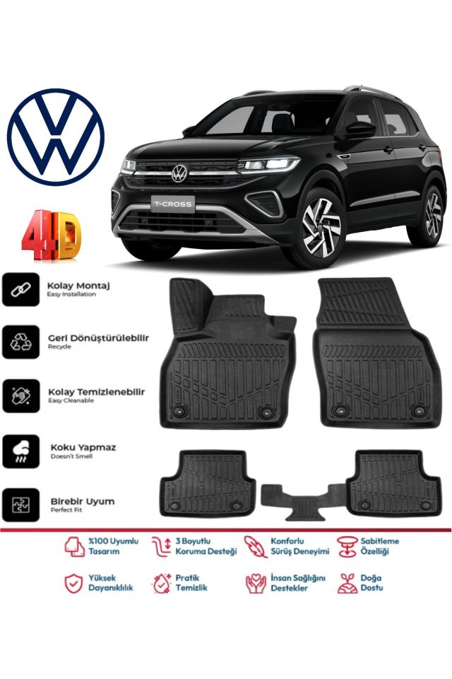 Volkswagen T-cross 2019 Ve Sonrası 4.5D Plus Havuzlu Siyah Paspas Takımı Yumuşak