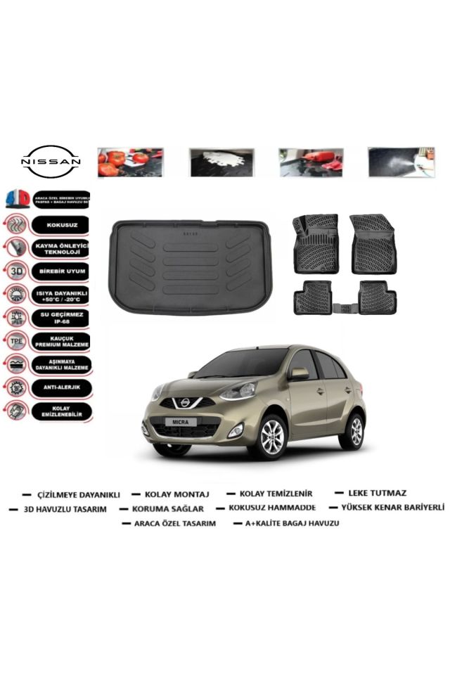 Nissan Micra 2011 Model Bagaj Havuzu Araca Özel Paspas Takımı Prrox