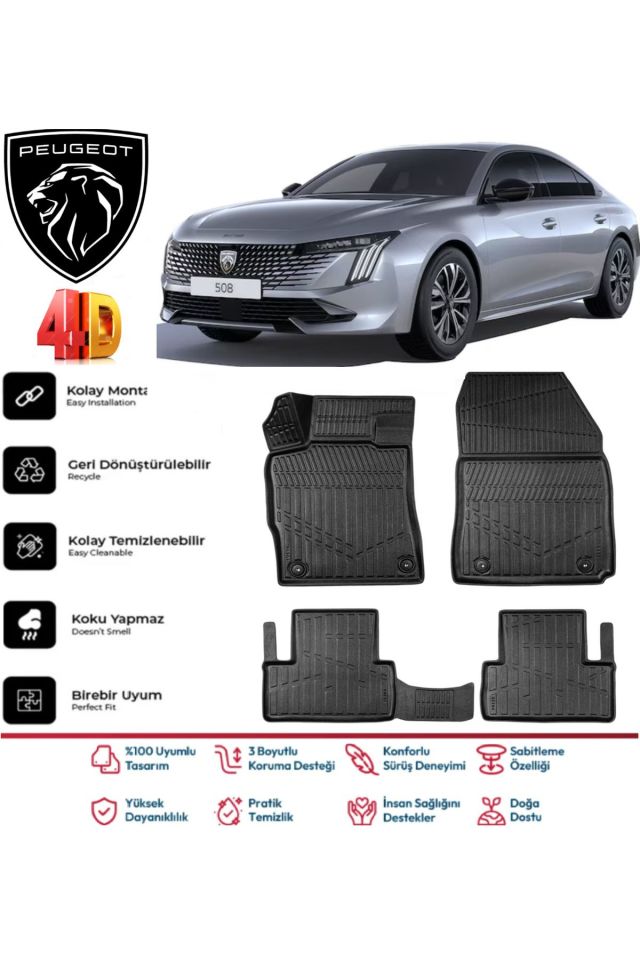 Peugeot 508 2018 Ve Sonrası 4.5D Plus Havuzlu Siyah Paspas Takımı Yumuşak