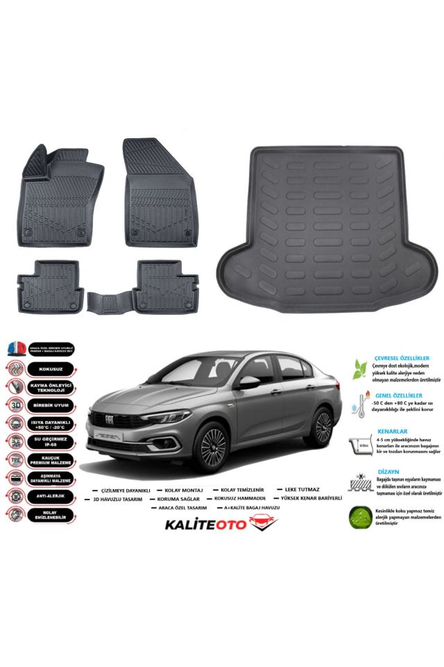 Fiat Egea Hybrıd 2023 Model Esnek Bagaj Havuzu Araca Özel Siyah Paspas Takımı
