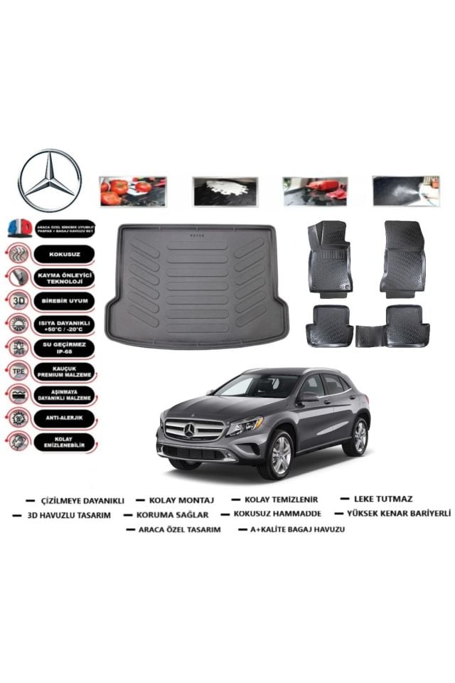 Mercedes GLA 2014 Model Bagaj Havuzu Araca Özel Paspas Takımı Prrox