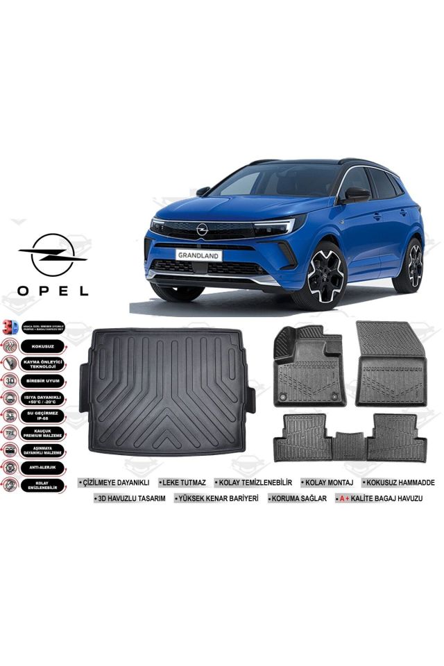 Opel Grandland 2025 Model Üst Bagaj Havuzu Araca Özel Siyah Havuzlu Paspas Takımı Sett