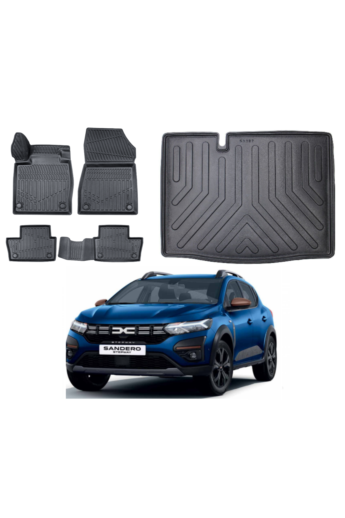 Dacia Sandero 2020 Sonrası Bagaj Havuzu+3D Araca Özel Paspas Takımı Luxury Serisi