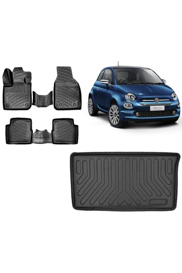 Fiat 500 E ( Elektrikli ) 2022 Model Bagaj Havuzu+3D Havuzlu Araca Özel Paspas Takımı