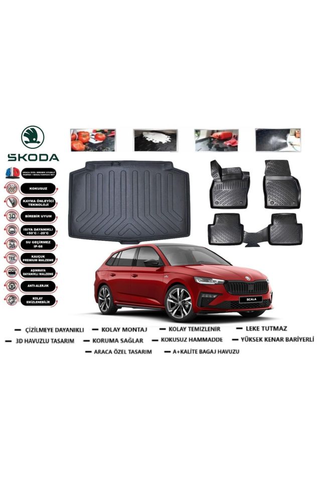 Skoda Scala 2024 Model Bagaj Havuzu Araca Özel Paspas Takımı Prrox