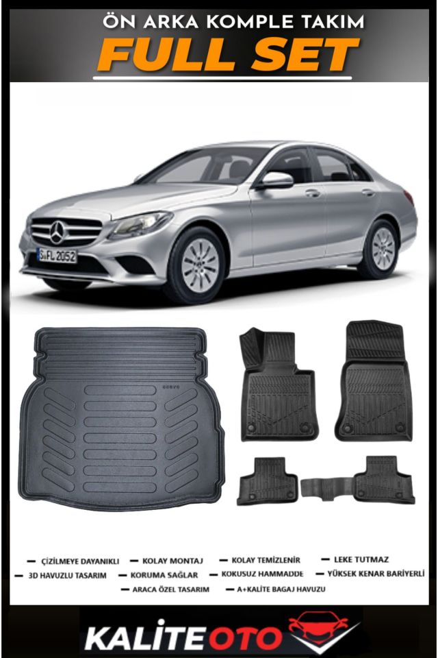 Mercedes C Serisi W205 Rampalı Bagaj Havuzu+4.5D Havuzlu Paspas Seti 2016 Model