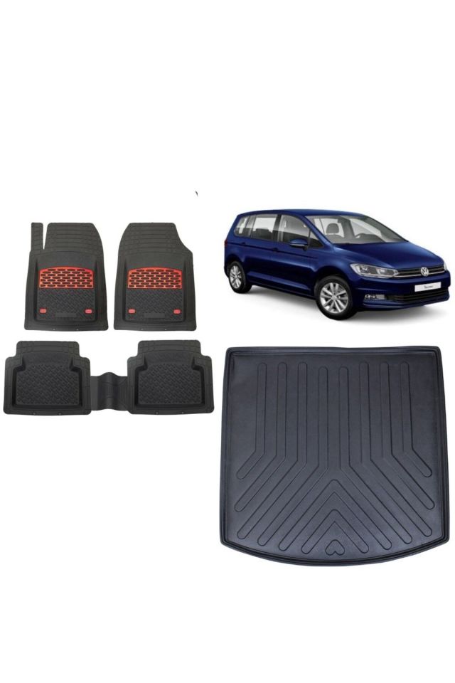 Volkswagen Touran 2016 Model 3D Bagaj Havuzu+3D Havuzlu Safir Kırmızı Kromlu Paspas
