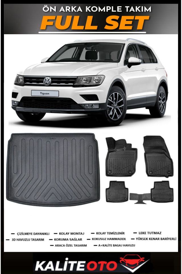 Volkswagen Tiguan Alt Bagaj Havuzu+4.5D Havuzlu Paspas Seti 2016 Model