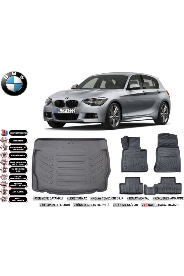 Bmw 1 Serisi F20 2016 Model Bagaj Havuzu Araca Özel Siyah Havuzlu Paspas Takımı Sett