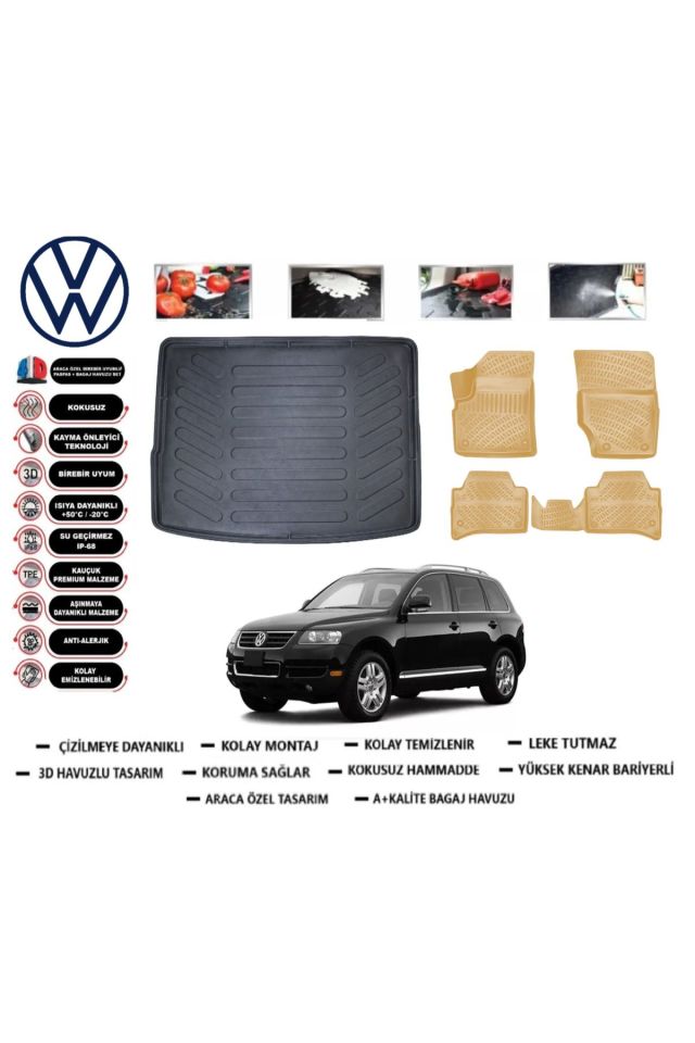 Volkswagen Touareg  2004 Model Bagaj Havuzu+Araca Özel Bej Paspas Takımı Flex