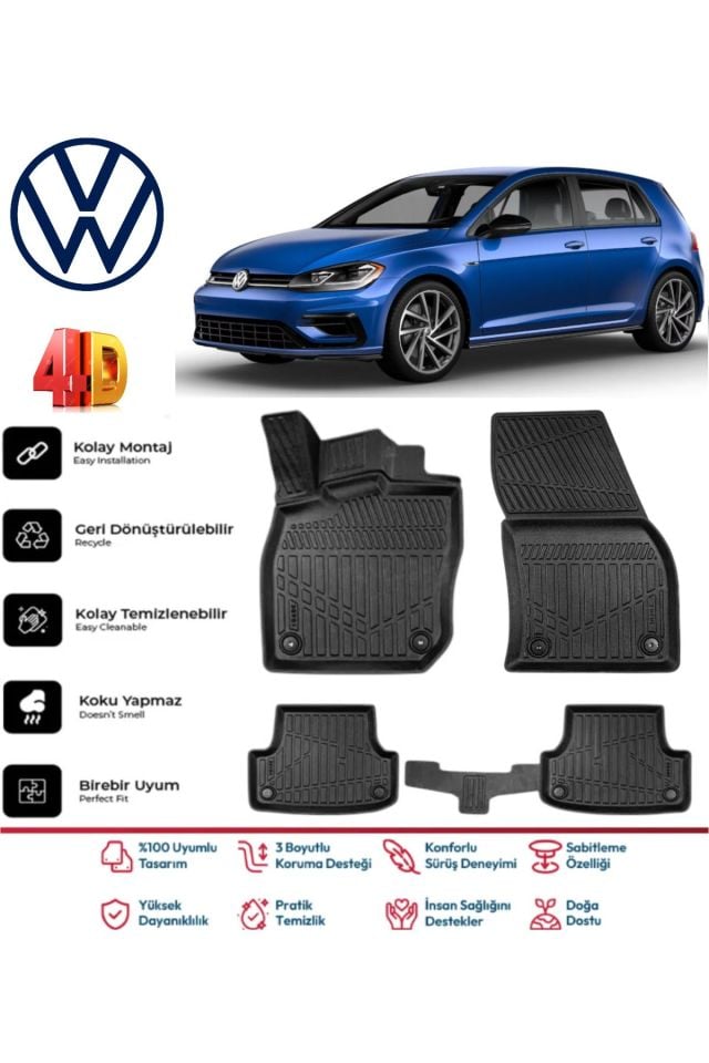 Volkswagen Golf 7 2012-2020 4.5D Plus Havuzlu Siyah Paspas Takımı Yumuşak
