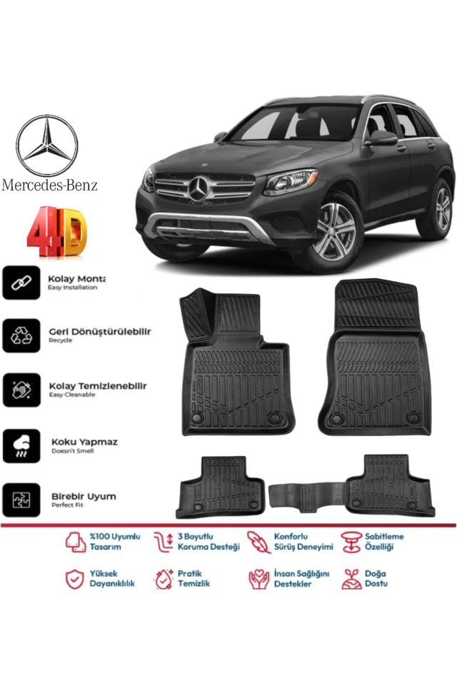 Mercedes GLC Suv 2015-2022 4.5D Plus Havuzlu Siyah Paspas Takımı Yumuşak