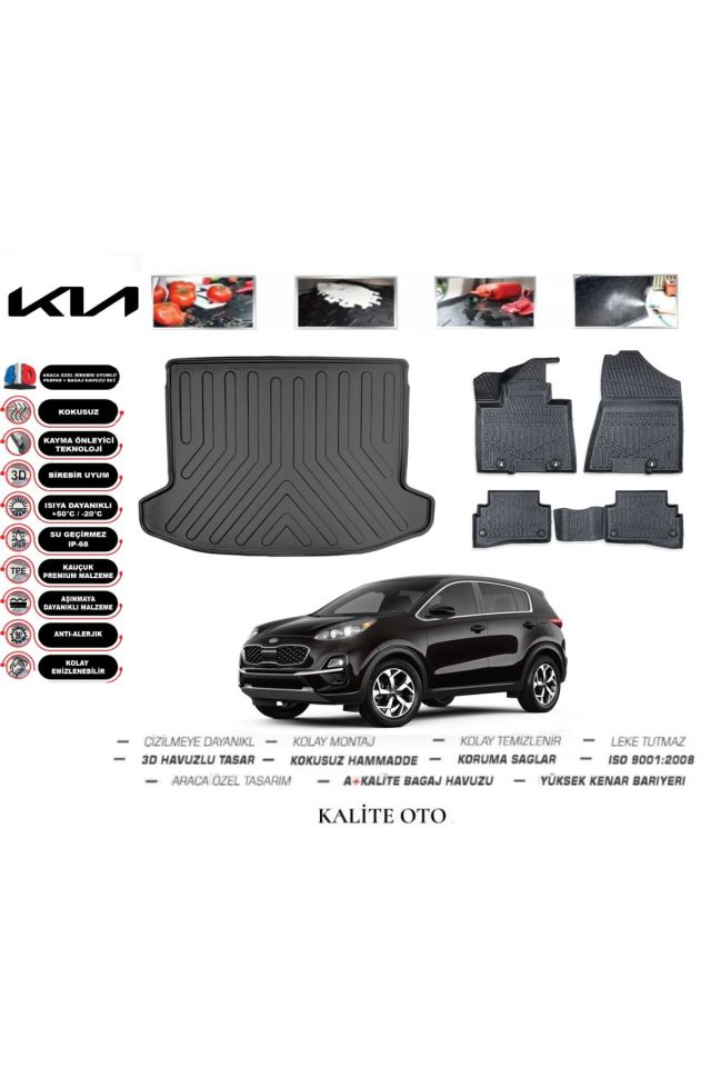 Kia Sportage 2016 Model 3D Bagaj Havuzu+4D Havuzlu Paspas Setii