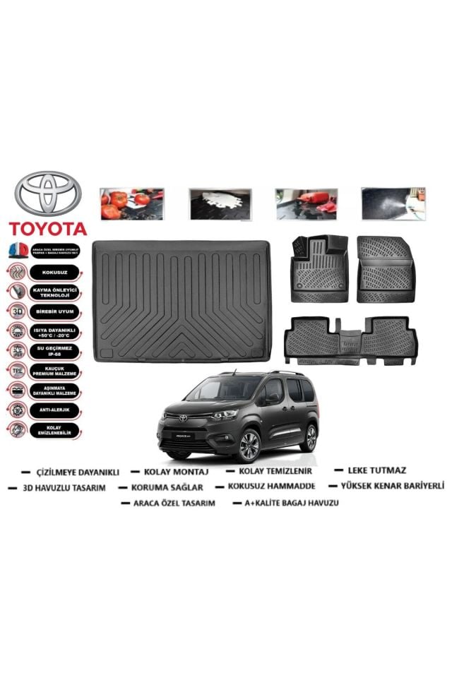 Toyota Proace City 2019 Model Bagaj Havuzu Araca Özel Paspas Takımı Prrox