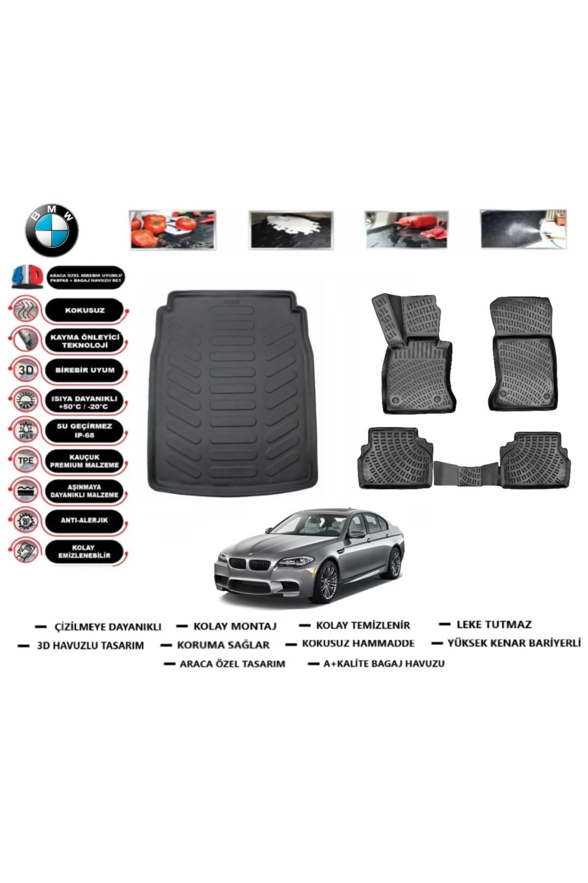 Bmw 5 serisi F10 2012 Model Bagaj Havuzu Araca Özel Paspas Takımı Prrox