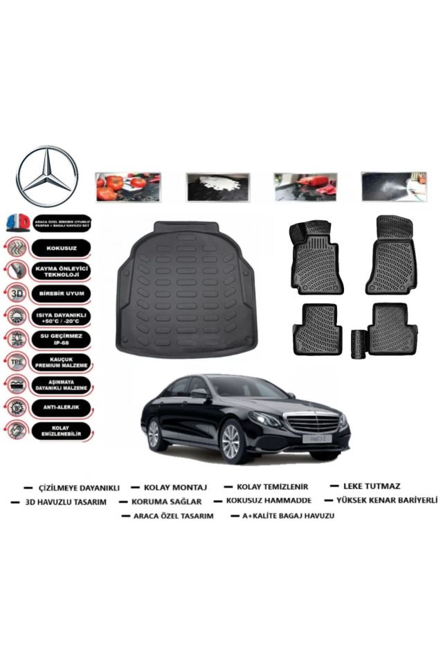 Mercedes E Serisi W213 2019 Model Plastik Setli Bagaj Havuzu Araca Özel Paspas Takımı Prrox