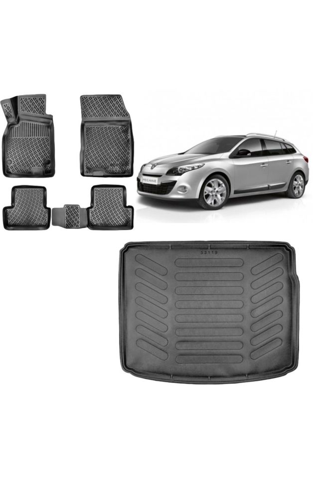 Renault Megane 3 Sporttourer 2010 Model 3D Bagaj Havuzu+3D Havuzlu Araca Özel Paspas Takımı
