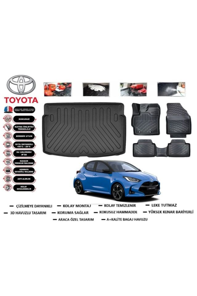 Toyota Yaris 2021 Model Alt Bagaj Havuzu Araca Özel Paspas Takımı Prrox