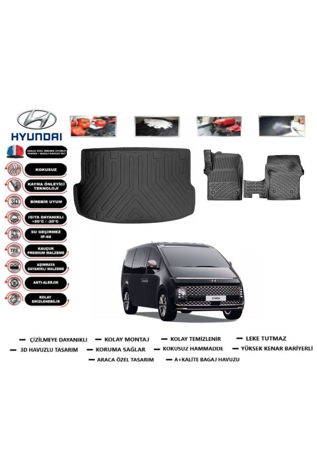 Hyundai Staria 2023 Model Bagaj Havuzu Araca Özel Paspas Takımı Prrox