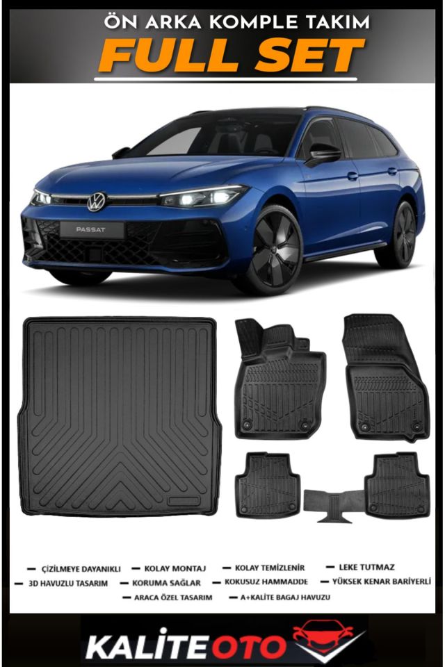 Volkswagen Passat B9 Bagaj Havuzu+4.5D Havuzlu Paspas Seti 2025 Model