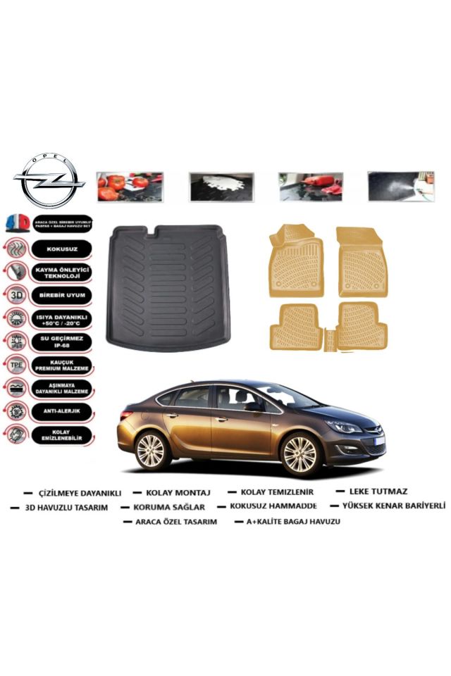 Opel Astra J Sedan 2011 Model Bagaj Havuzu+Araca Özel Bej Paspas Takımı Flex