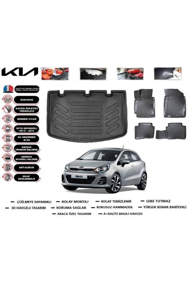 Kia Rio HB 2013 Model Kalın Stepne Bagaj Havuzu Araca Özel Paspas Takımı Prrox