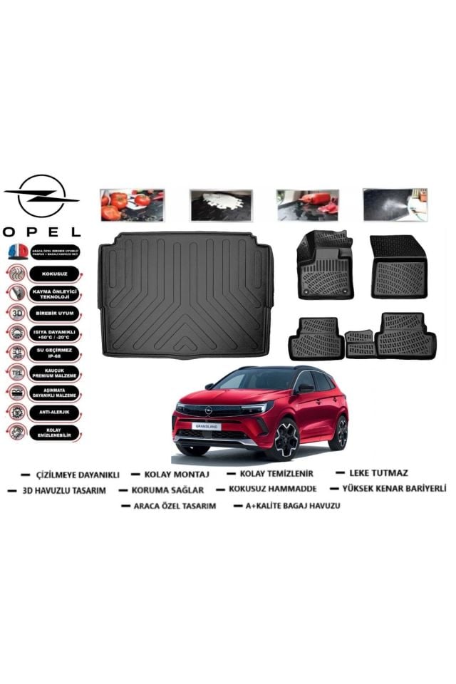 Opel Grandland 2019 Model Alt Bagaj Havuzu Araca Özel Paspas Takımı Prrox