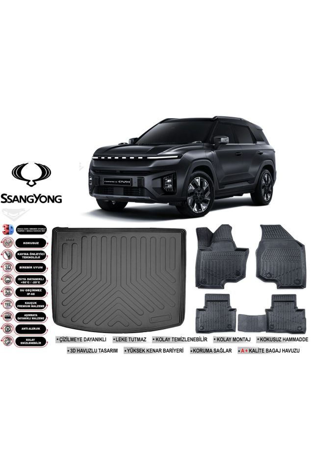 Ssangyong Torres Evx 2025 Model Bagaj Havuzu Araca Özel Siyah Havuzlu Paspas Takımı Sett