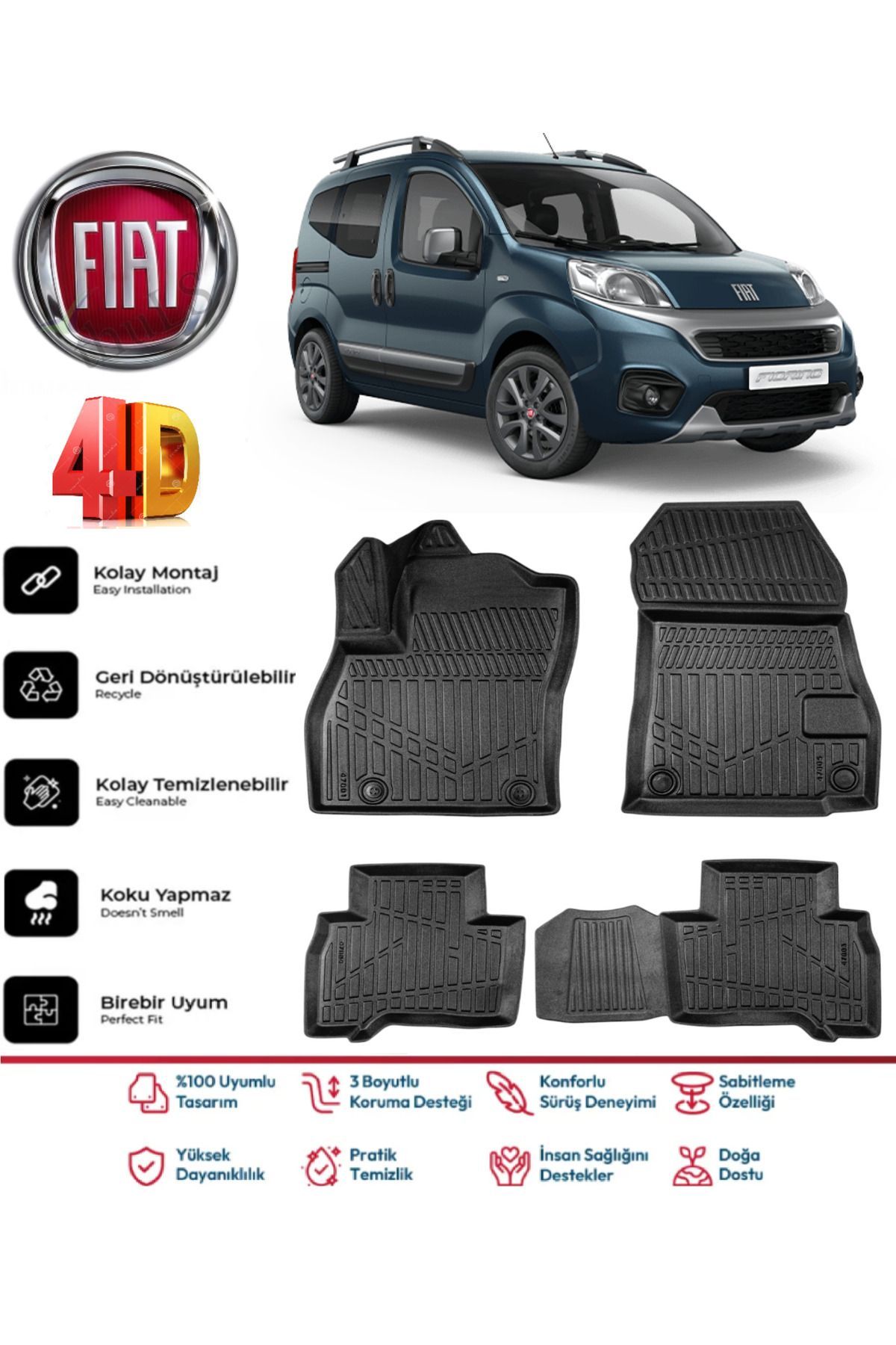 Fiat Fiorino 2020 Ve Sonrası 4.5D Plus Havuzlu Siyah Paspas Takımı Yumuşak