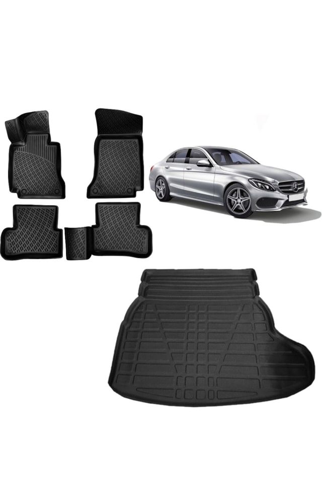 Mercedes C Seri W205 2017 Model Rampalı Kulaklı Bagaj Havuzu+3D Havuzlu Araca Özel Paspas Takımı