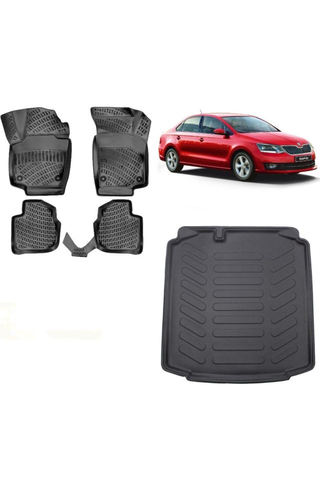 Skoda Rapid Sedan 2014 Model 3D Bagaj Havuzu+3D Havuzlu Araca Özel Paspas Takımı