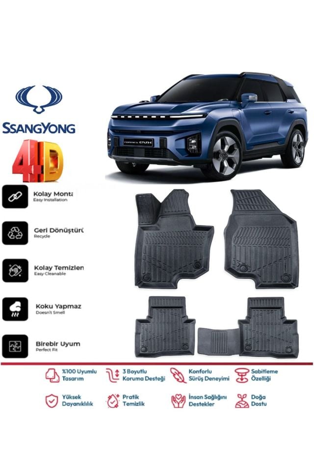 Ssangyong Torres Evx 2023 Ve Sonrası 4.5D Plus Havuzlu Siyah Paspas Takımı Yumuşak
