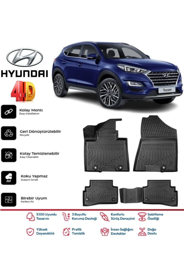 Hyundai Tucson 2015-2020 4.5D Plus Havuzlu Siyah Paspas Takımı Yumuşak