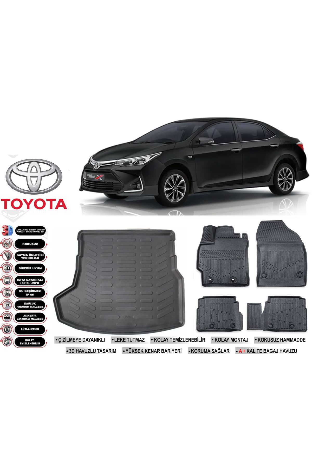 Toyota Corolla 2017 Model Bagaj Havuzu Araca Özel Siyah Havuzlu Paspas Takımı Sett
