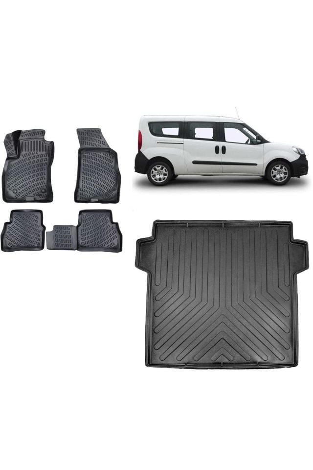 Doblo (MAXİ UZUN KASA) 2012 Model 3D Bagaj Havuzu+3D Havuzlu Araca Özel Paspas Takımı