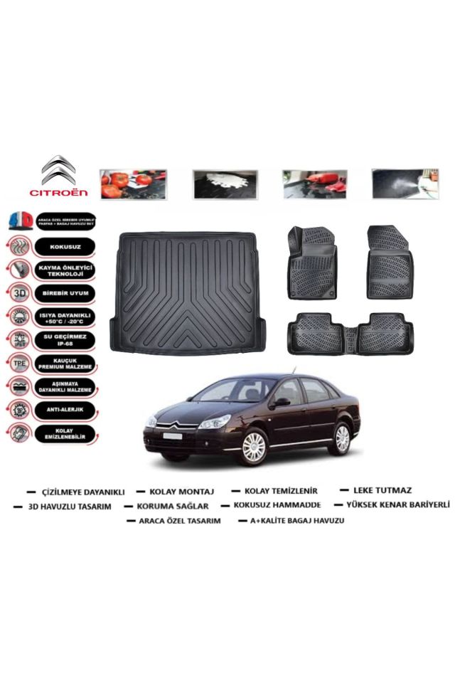 Citroen C5 2001 Model Bagaj Havuzu Araca Özel Paspas Takımı Prrox
