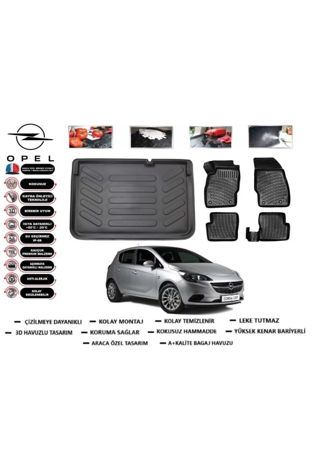 Opel Corsa E 2015 Model Üst Bagaj Havuzu Araca Özel Paspas Takımı Flex