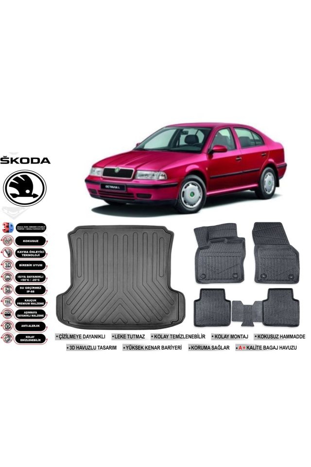 Skoda Octavia 2001 Model Bagaj Havuzu Araca Özel Siyah Havuzlu Paspas Takımı Sett
