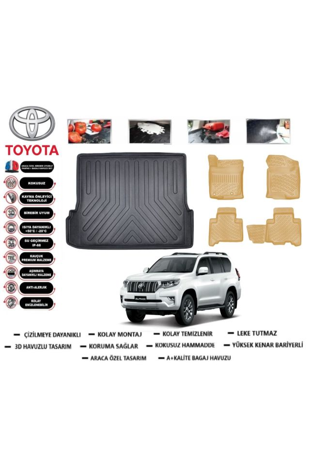 Toyota Land Cruiser Prado J150 2011 Model Bagaj Havuzu+Araca Özel Bej Paspas Takımı Flex