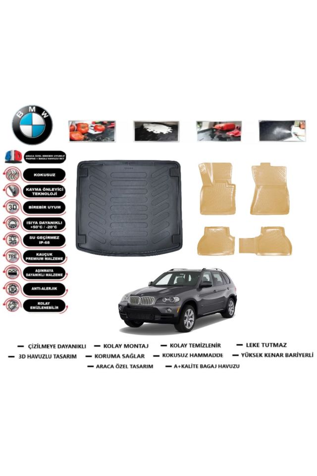 Bmw X6 2011 Model Bagaj Havuzu+Araca Özel Bej Paspas Takımı Flex