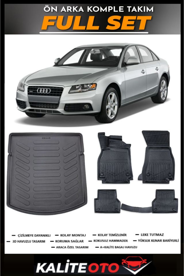 Audi A4 Bagaj Havuzu+4.5D Havuzlu Paspas Seti 2008 Model