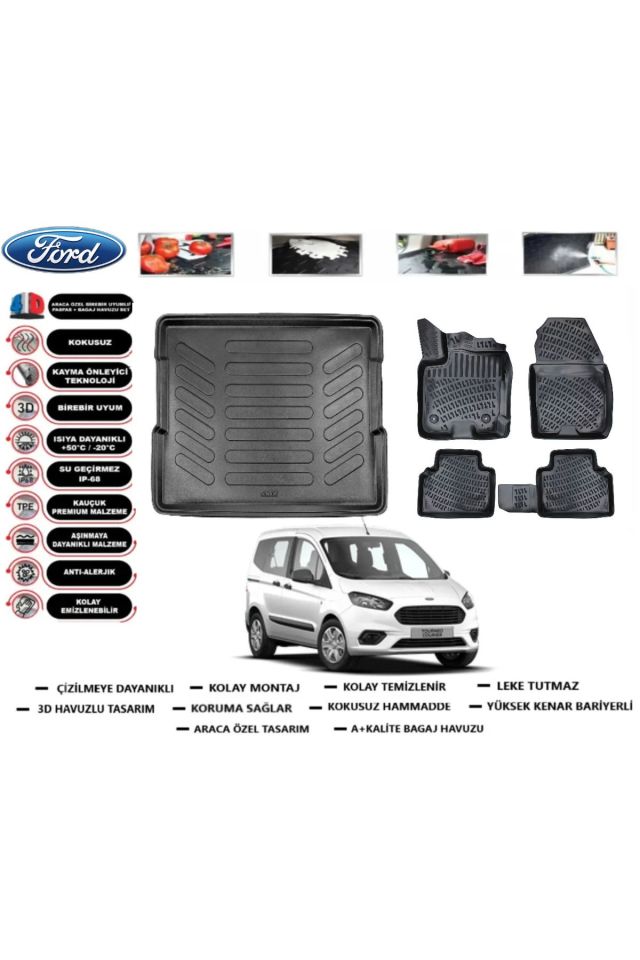 Ford Tourneo Courier 2017 Model Bagaj Havuzu Araca Özel Paspas Takımı Prrox