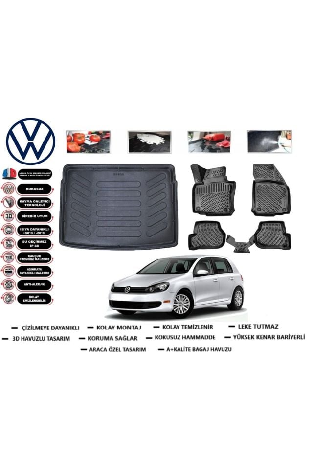 Volkswagen Golf 6 2012 Model Bagaj Havuzu Araca Özel Paspas Takımı Prrox