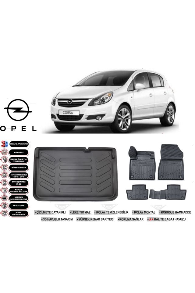 Opel Corsa D 2011 Model Bagaj Havuzu Araca Özel Siyah Havuzlu Paspas Takımı Sett