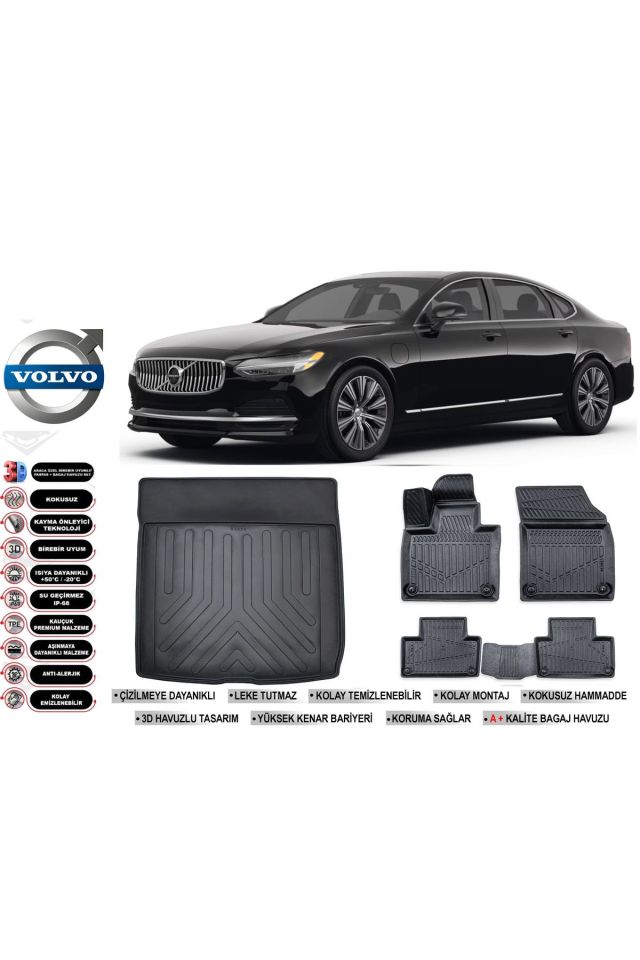Volvo  S90 Plug-ın 2025 Model Bagaj Havuzu Araca Özel Siyah Havuzlu Paspas Takımı Sett