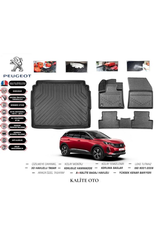 Peugeot 3008 2017 Model 3D Bagaj Havuzu+4D Havuzlu Paspas Seti